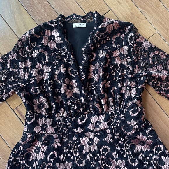 Kiyonna Black Blush Lace Fit & Flare Dress L USA Made with Pockets - Picture 4 of 14